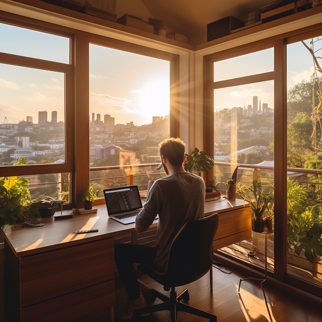 working man in front of a nice view